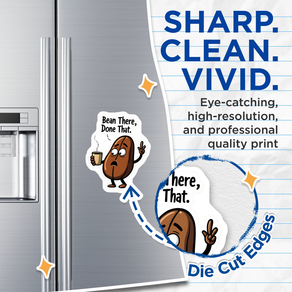 (2 Pack) Coffee Bean Magnets - Funny Coffee Pun Decor - Kitchen Fridge Office Humor - Bean There Done that - 5 Inches On Longest Side - Thick Durable Magnet - Made in USA - MAG39334