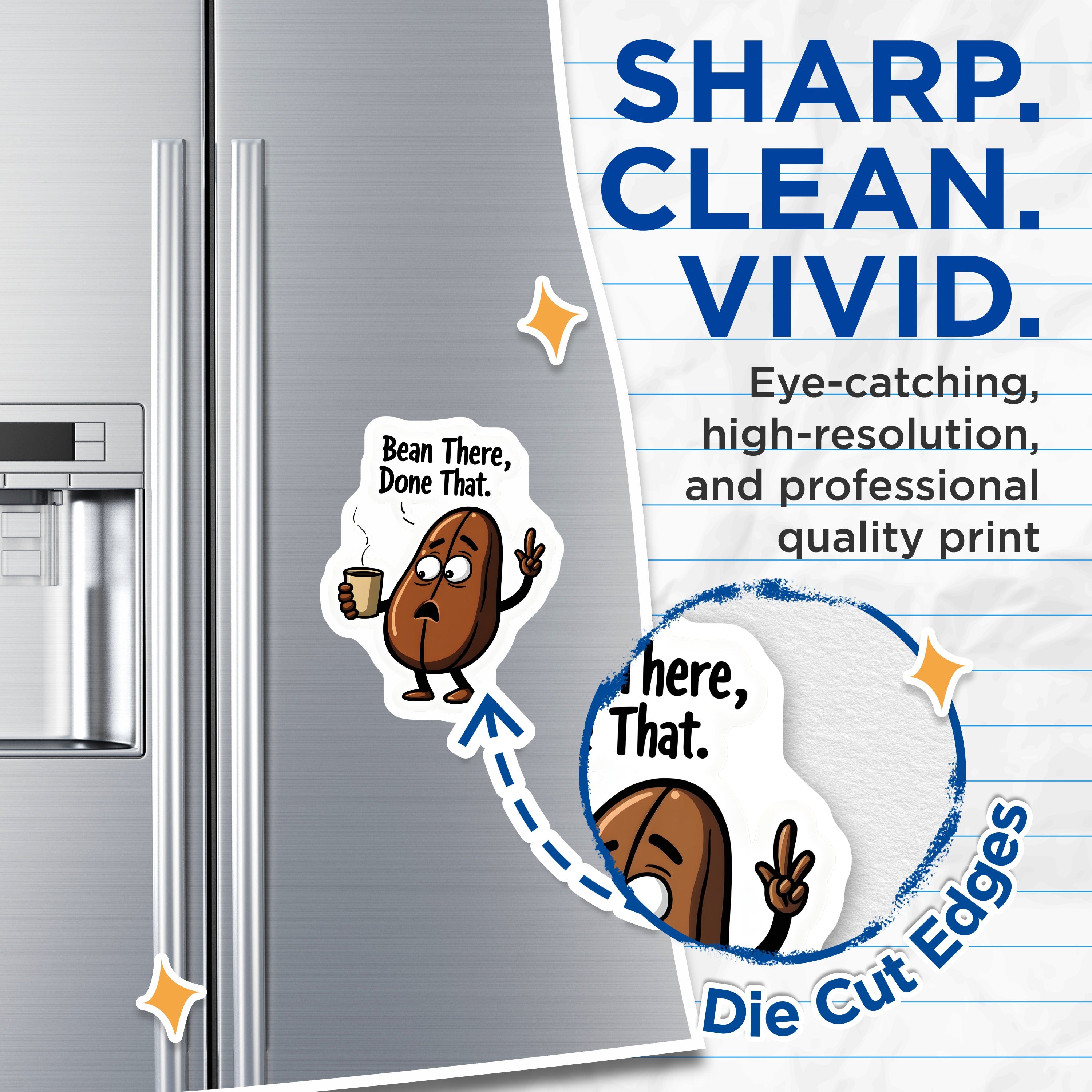 (2 Pack) Coffee Bean Magnets - Funny Coffee Pun Decor - Kitchen Fridge Office Humor - Bean There Done that - 5 Inches On Longest Side - Thick Durable Magnet - Made in USA - MAG39334