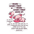 (2 Pack) Funny Pig Stickers - Wake Up Rules Stickers - Humorous Sleep - Animal Quote - 5" On Longest Side - Sticks to Smooth Flat Surfaces - Made in USA - BMCS5664