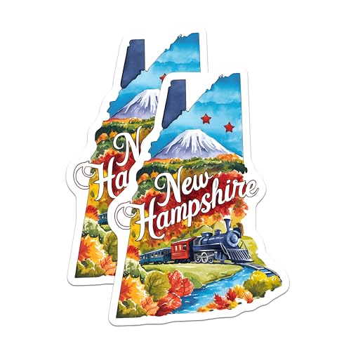 (2 Pack) New Hampshire Stickers - State Travel Decal - Railroad Train Vinyl - Mountain Scenery - Adventure Collection - 5" On Longest Side - Sticks to Smooth Flat Surfaces - Made in USA - BMCS6290