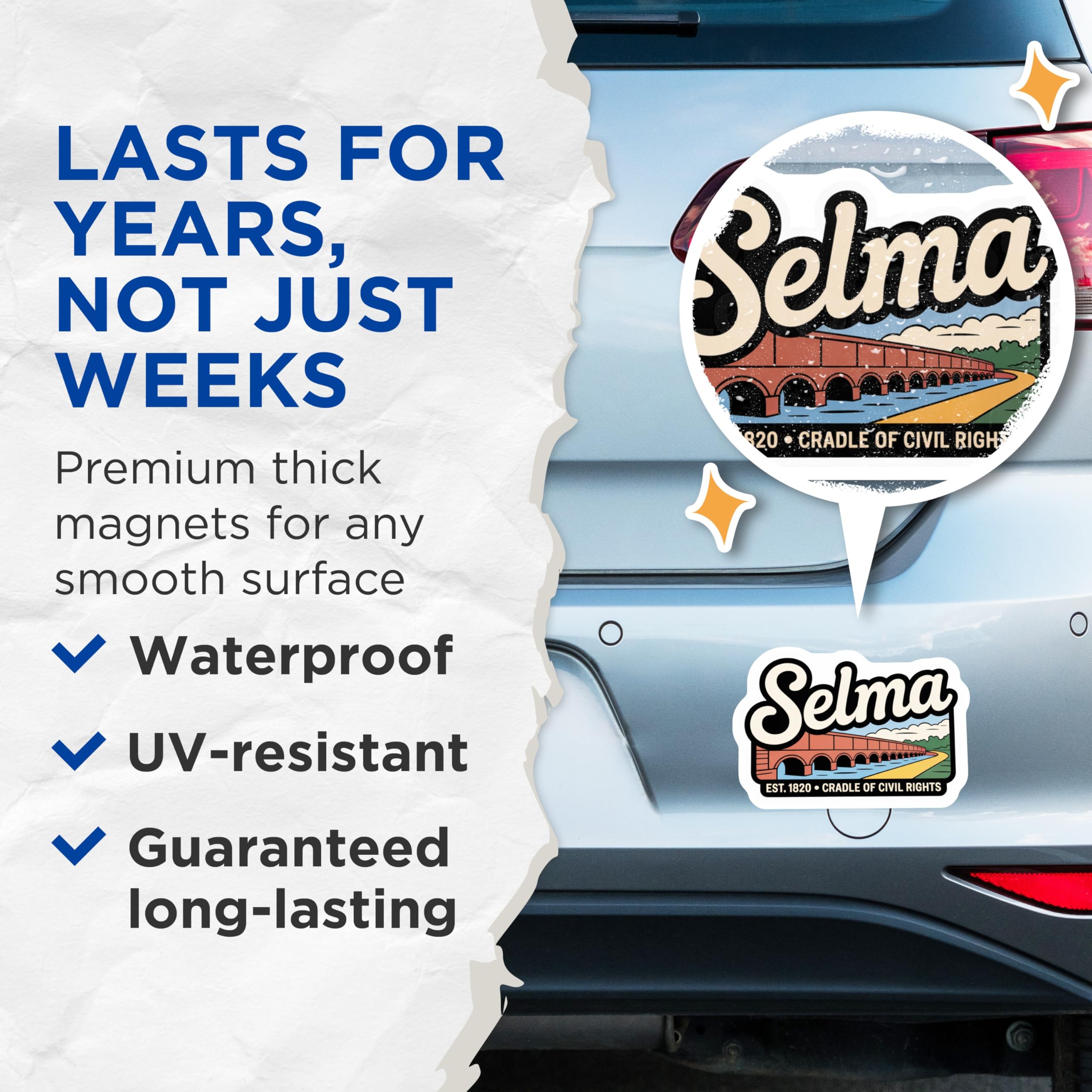 (2 Pack) Selma Alabama Magnets - Edmund Pettus Bridge - Civil Rights Decor - 5" On Longest Side - Premium Magnet - for Cars, Refrigerators, Toolboxes, Lockers - Made in USA - MAG17301