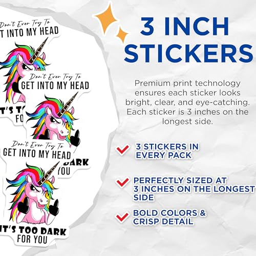 (3 Pack) Sarcastic Unicorn Decals - Rude Rainbow Unicorn - Laptop Decal - 3 Inches On Longest Side - Easy Peel & Apply - Made in USA - 3MCS6576