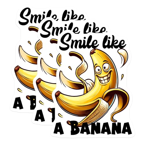 (3 Pack) Smile Like A Banana Decals - Funny Fruit - Cartoon Banana Decals - 3 Inches On Longest Side - Easy Peel & Apply - Made in USA - 3MCS7559