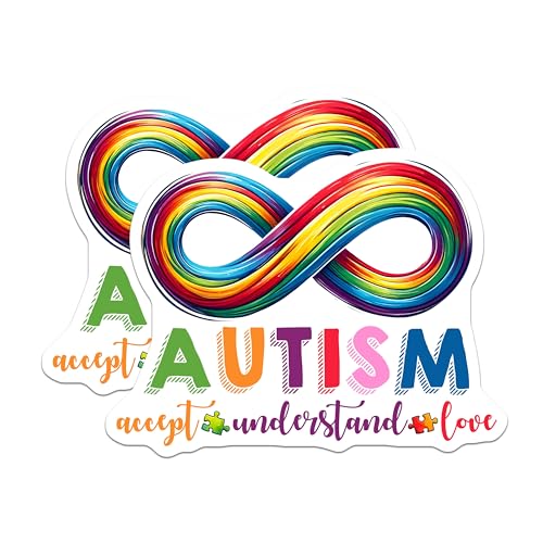 (2 Pack) Autism Awareness Stickers - Support Autism Spectrum Stickers - Accept Understand Love Stickers - 5" On Longest Side - Sticks to Any Smooth Flat Surface - Made in USA - BMCS3208