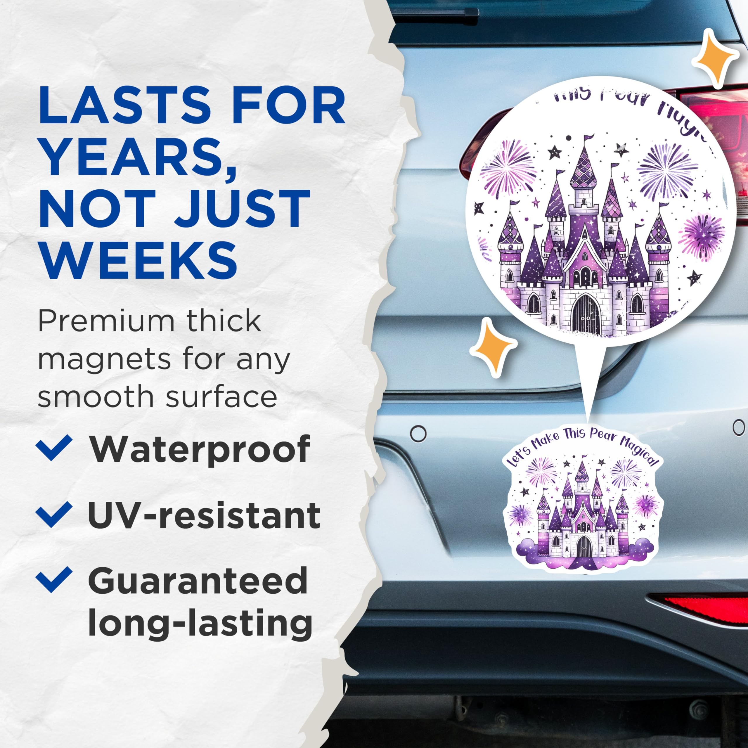 (2 Pack) Let's Make This Pear Magical Magnets - Castle Theme - Fairy Tale Decor - 5" On Longest Side - for Cars, Fridges, Toolboxes - Made in USA - MAG8059