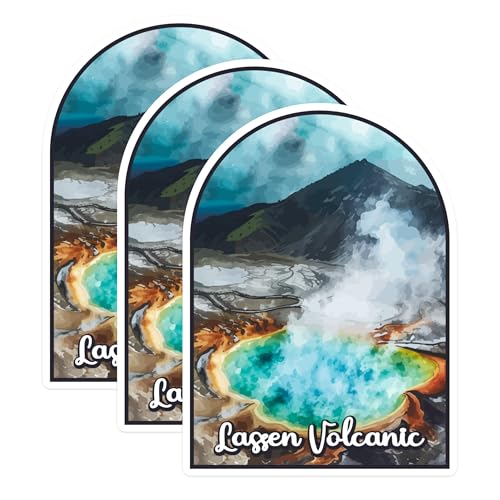 (3 Pack) Lassen Volcanic Decals - National Park Stickers - Laptop Water Bottle Decals - 3 Inches On Longest Side - Easy Peel & Apply - Made in USA - 3MCS0452
