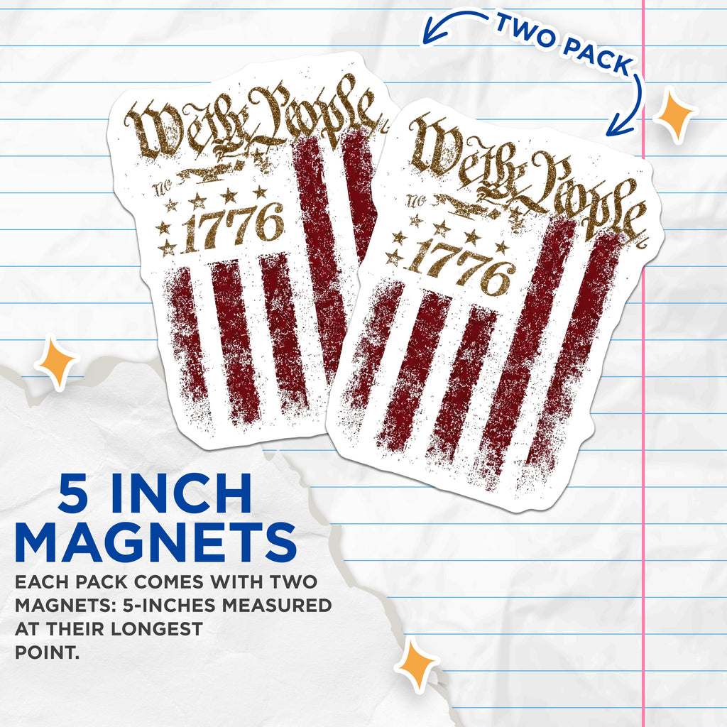 (2 Pack) We the People Magnets - Patriotic American Flag Fridge - 1776 Constitution US History Decor - 5 Inches On Longest Side - Thick Durable Magnet - Made in USA - MAG39215