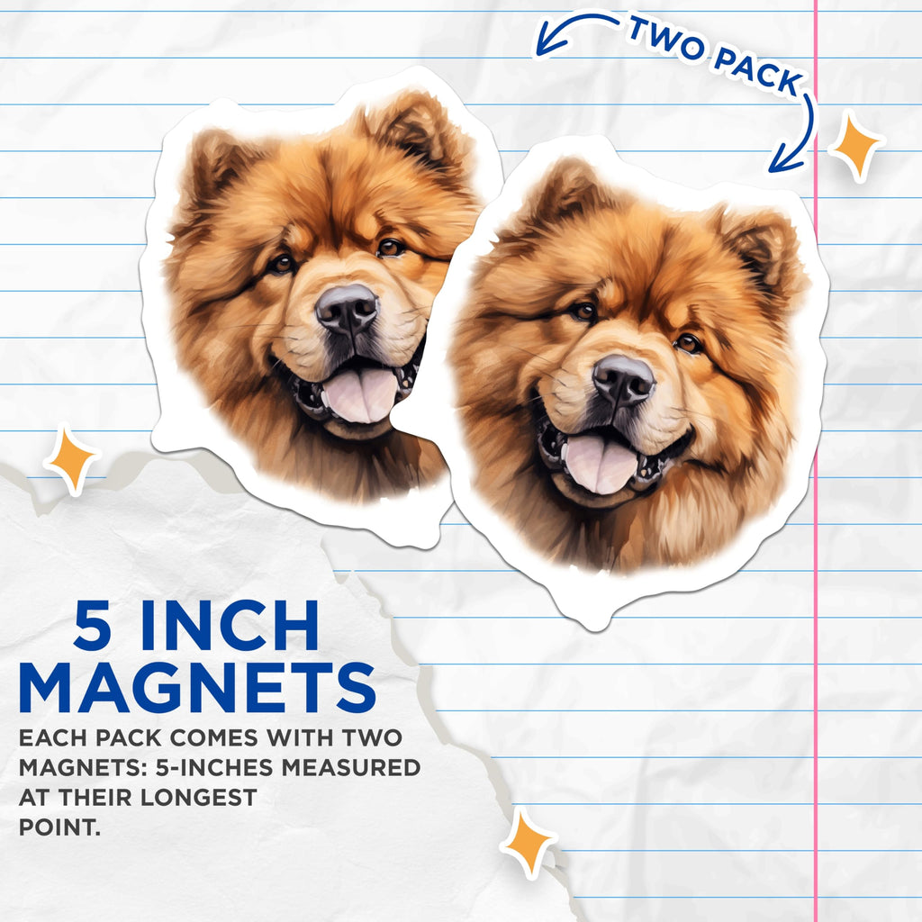 (2 Pack) Chow Chow Dog Magnets - Cute Pet Lover Decor - Fluffy Animal Portrait Fridge - 5 Inches On Longest Side - Thick Durable Magnet - Made in USA - MAG28126