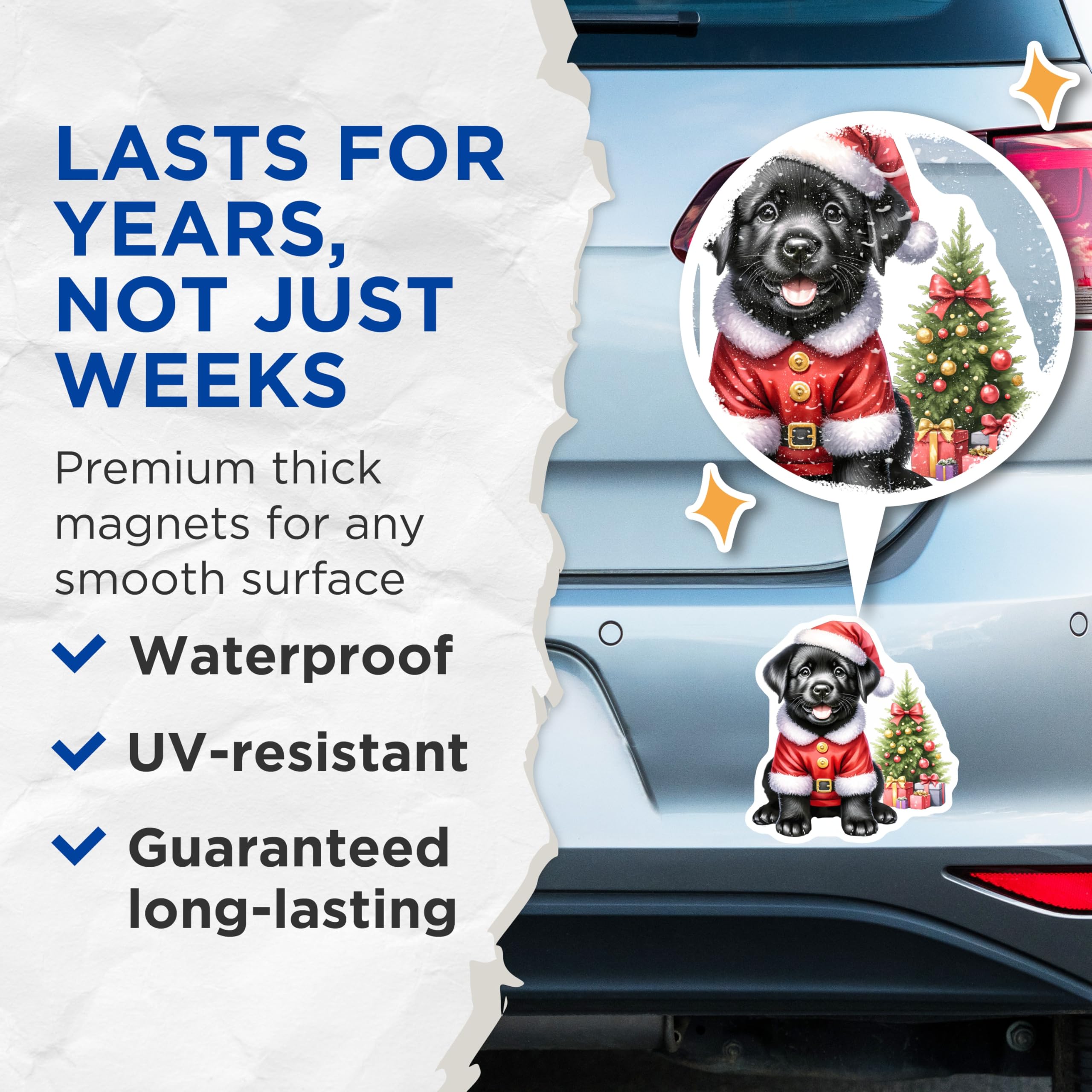 (2 Pack) Black Lab Puppy Magnets - Santa Dog Christmas Decor - Holiday Xmas Refrigerator Fun - Cute Pet Animal Lovers Accent - 5 Inches On Longest Side - Thick Durable Magnet - Made in USA - MAG24289