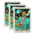 (3 Pack) True Crime Junkie Decals - Skeleton Lover Stickers - Spooky Season Decals - 3 Inches On Longest Side - Easy Peel & Apply - Made in USA - 3MCS4292