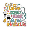 (2 Pack) Coffee Scrubs and Rubber Gloves Stickers - Nurse Life Decal - Medical Professional Vinyl Stickers - 5" On Longest Side - Sticks to Smooth Flat Surfaces - Made in USA - BMCS6589