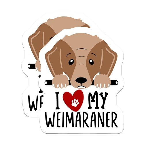 (2 Pack) I Love My Weimaraner Stickers - Dog Lovers Stickers - Adorable Weimaraner Decal Stickers - 5" On Longest Side - Sticks to Smooth Flat Surfaces - Made in USA - BMCS4297