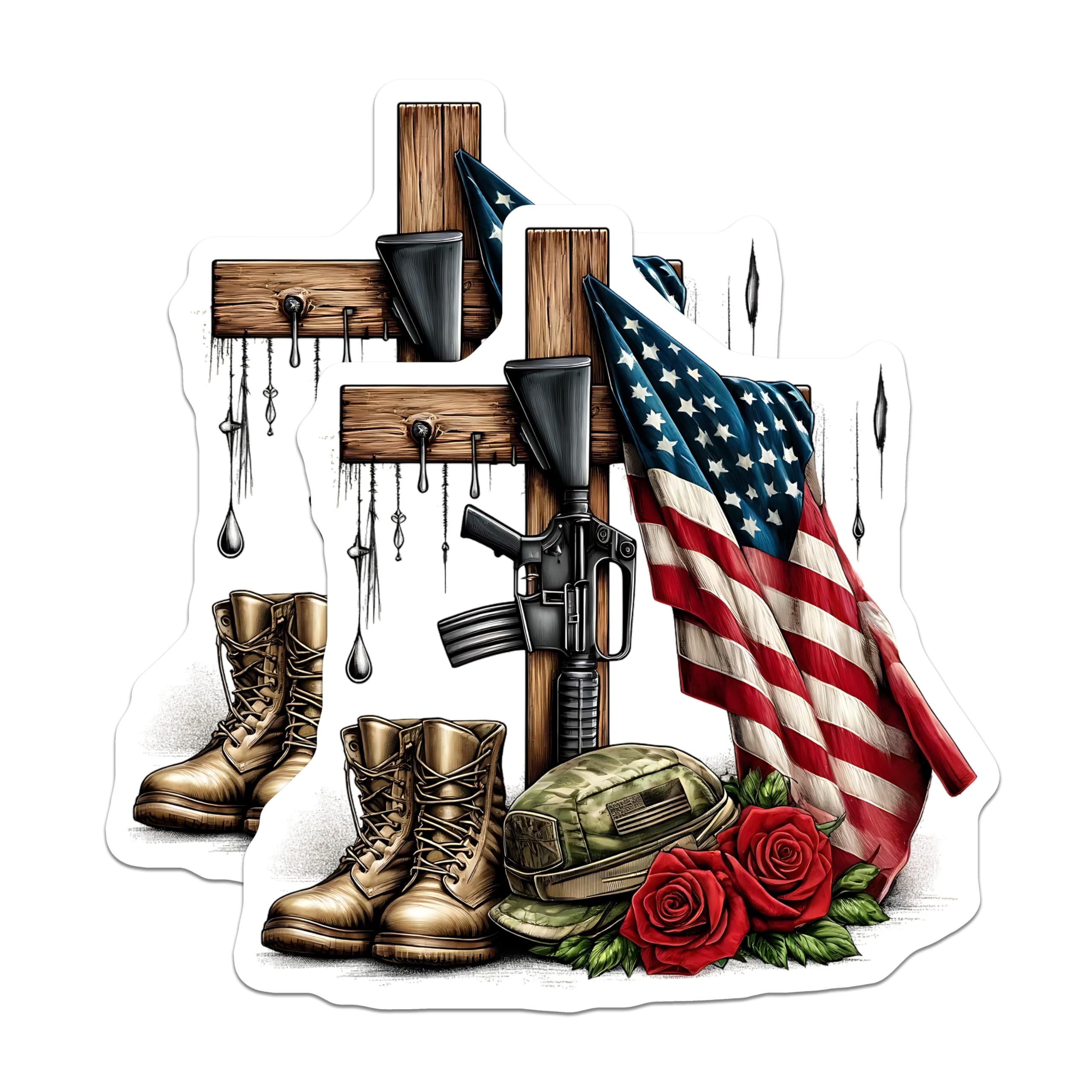 (2 Pack) Fallen Soldier Tribute Magnets - Memorial Day Artwork - Patriotic Home Decor - 5" On Longest Side - Premium Magnet - for Cars, Refrigerators, Toolboxes, Lockers - Made in USA - MAG15858