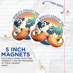 (2 Pack) World's Coolest Dad Magnets - Father's Day ation - Unique Dad Gifts for Office or Fridge - 5" On Longest Side - for Cars, Fridges, Toolboxes - Made in USA - MAG4570