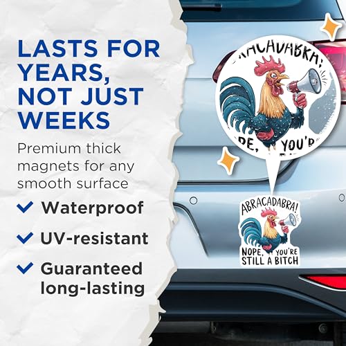 (2 Pack) Funny Chicken Magnets - Sassy Rooster Magnets - Abracadabra Quote Magnets - Humorous Kitchen - 5" On Longest Side - for Cars, Fridges, Toolboxes - Made in USA - MAG4551