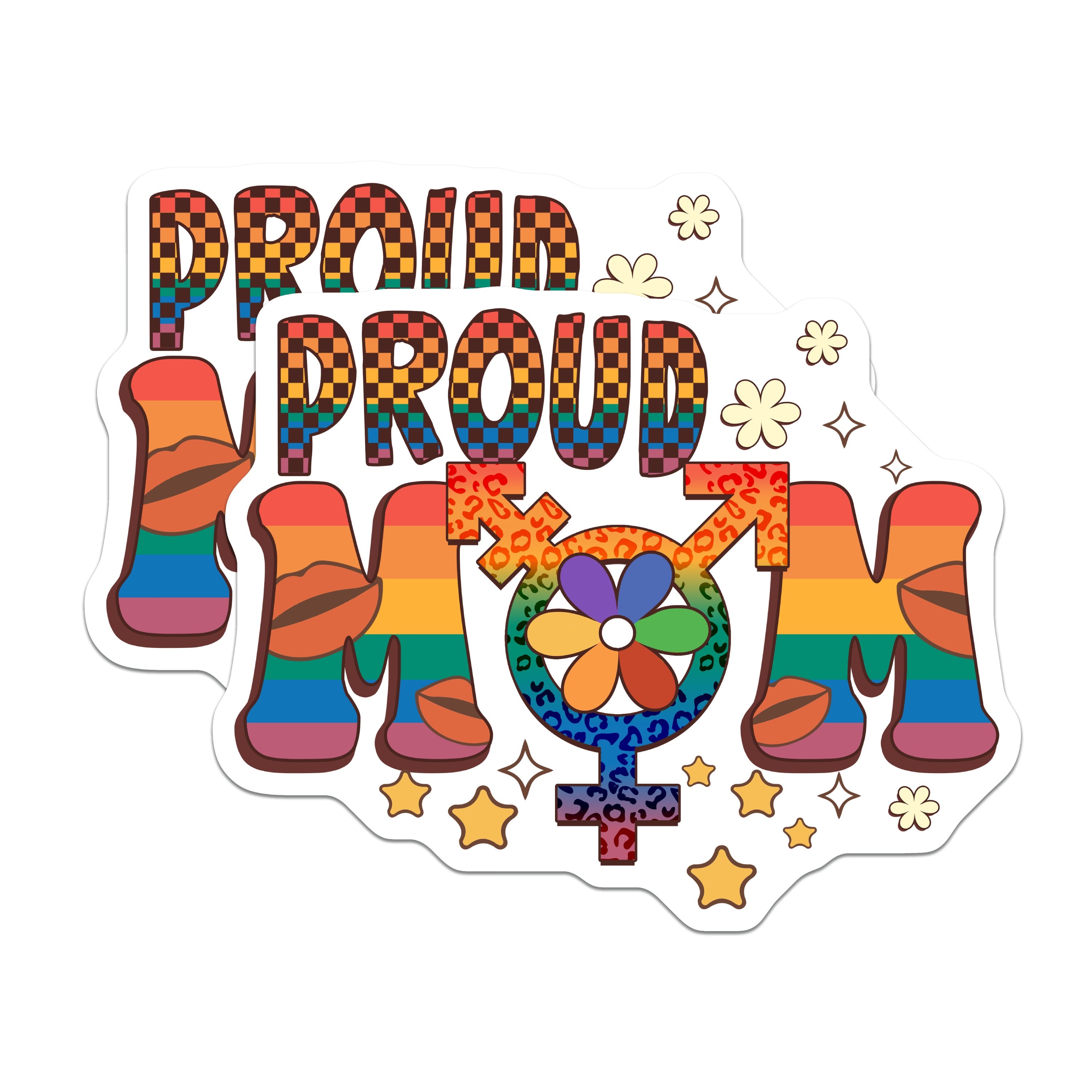 (2 Pack) Proud Mom Rainbow Magnets - LGBTQ Mama Ally Refrigerator Decor - Pride Month Supporter Accent - 5 Inches On Longest Side - Thick Durable Magnet - Made in USA - MAG36812