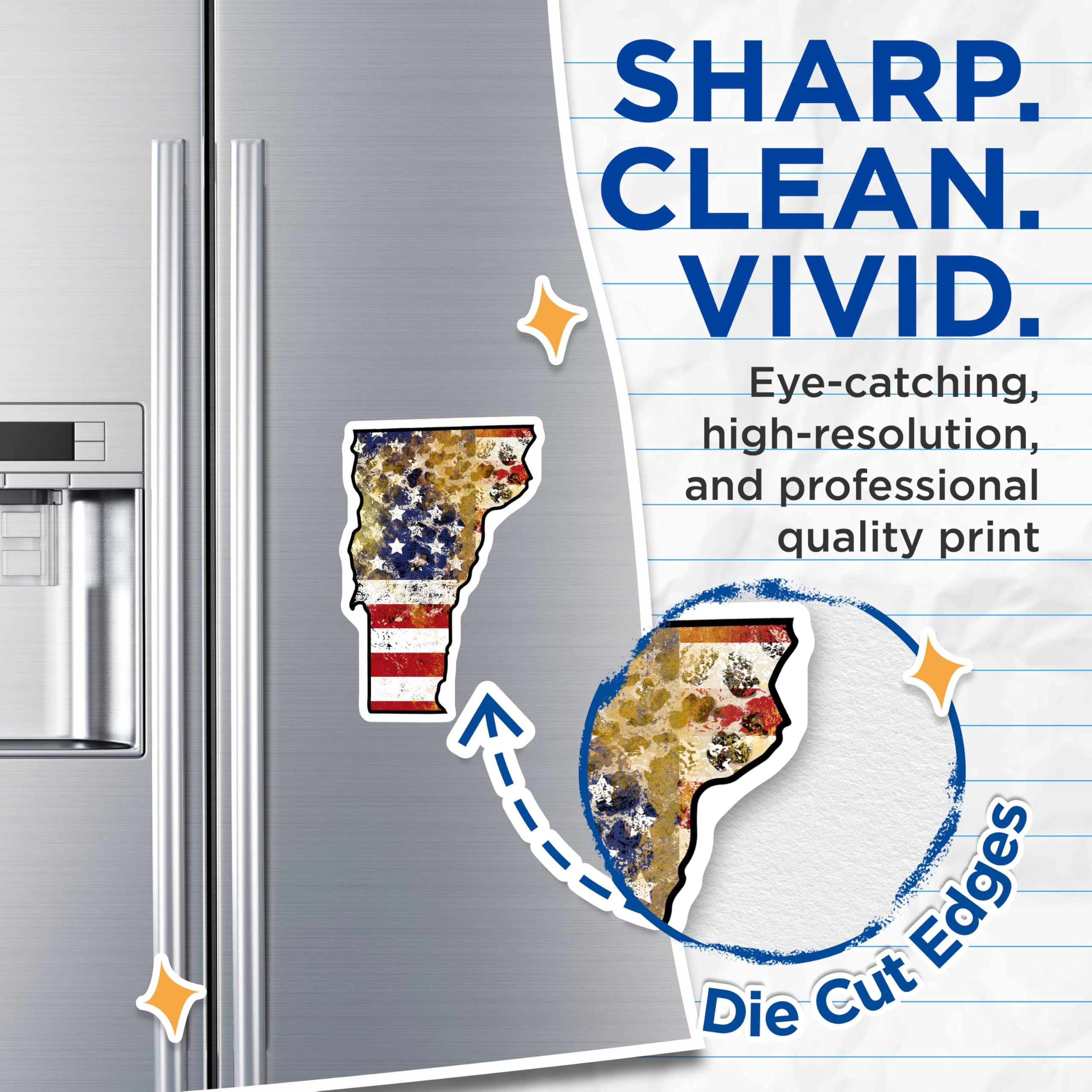 (2 Pack) Vermont State Flag Magnets - Distressed American Flag - Fridge Magnets - 5" On Longest Side - Premium Magnet - for Cars, Refrigerators, Toolboxes, Lockers - Made in USA - MAG17654