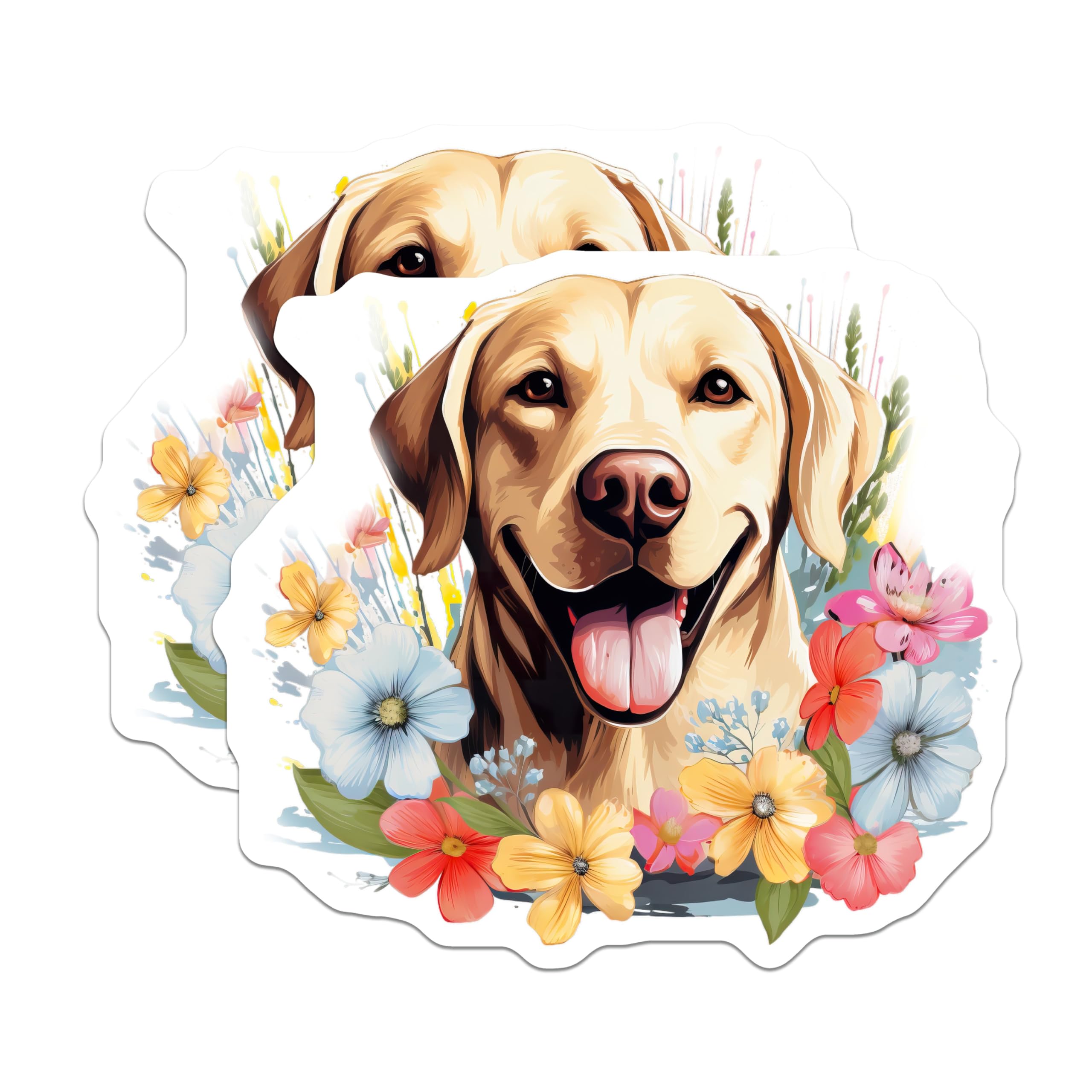 (2 Pack) Labrador Retriever Magnets - Dog Lover Decor - Floral Pet Art Refrigerator - 5 Inches On Longest Side - Thick Durable Magnet - Made in USA - MAG29874