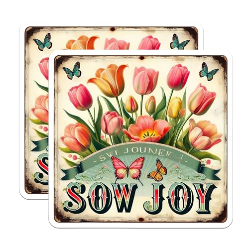 (2 Pack) Sow Joy Stickers - Vintage Floral Decor - Motivational Garden Quote - 5" On Longest Side - Sticks to Smooth Flat Surfaces - Made in USA - BMCS6853