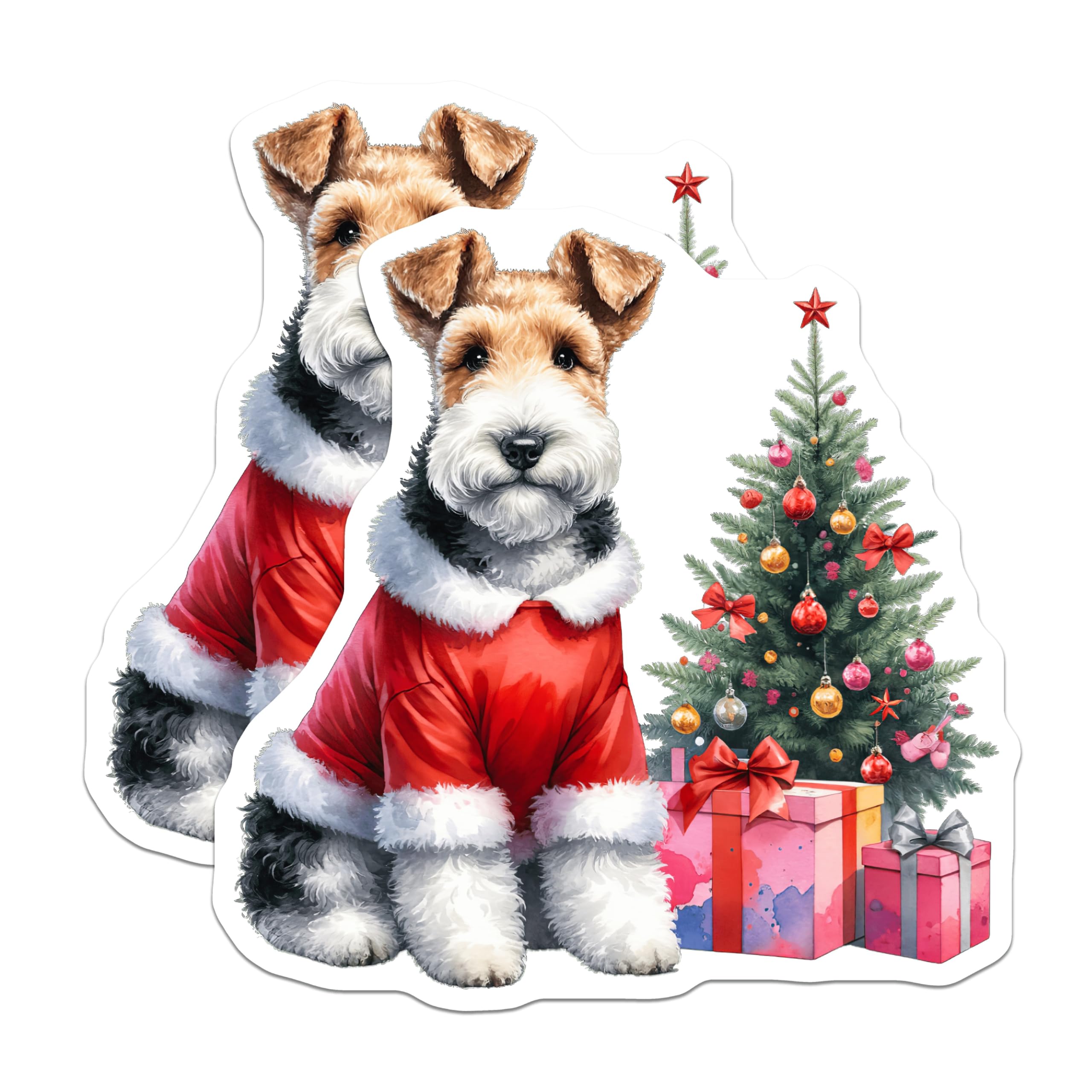 (2 Pack) Christmas Dog Magnets - Santa Fox Terrier Art - Holiday Pet Decor - Refrigerator Accent - 5 Inches On Longest Side - Thick Durable Magnet - Made in USA - MAG28764