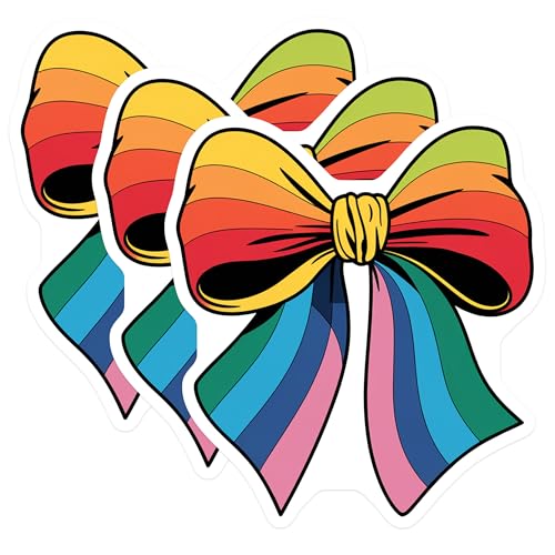 (3 Pack) Rainbow Bow Decals - Laptop Sticker - Colorful Decals - 3 Inches On Longest Side - Easy Peel & Apply - Made in USA - 3MCS7571