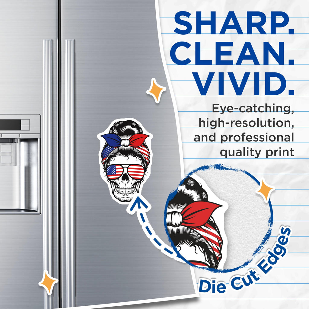 (2 Pack) Patriotic Skull Magnets - American Flag - Messy Bun Accessories - 5" On Longest Side - Premium Magnet - for Cars, Refrigerators, Toolboxes, Lockers - Made in USA - MAG17475