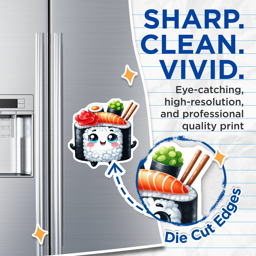 (2 Pack) Cute Sushi Magnets - Kawaii Foodie Refrigerator Decor - Adorable Anime Kitchen Accessories - 5 Inches On Longest Side - Thick Durable Magnet - Made in USA - MAG38555