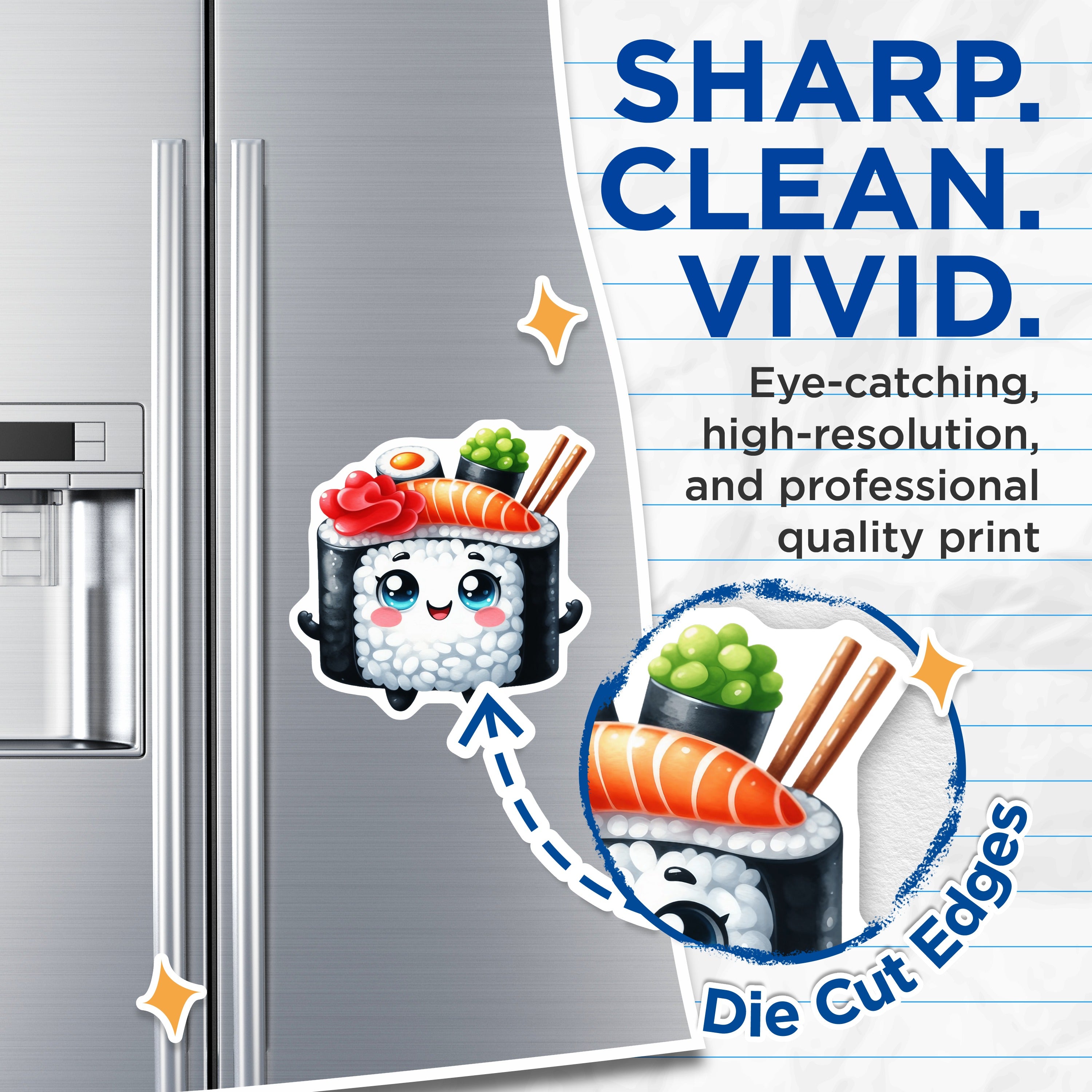 (2 Pack) Cute Sushi Magnets - Kawaii Foodie Refrigerator Decor - Adorable Anime Kitchen Accessories - 5 Inches On Longest Side - Thick Durable Magnet - Made in USA - MAG38555