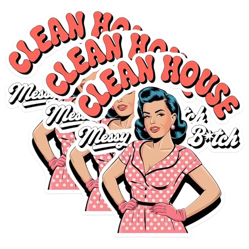 (3 Pack) Clean House Messy Decals - Retro Woman Sticker - Sarcastic Humor Decal - 3 Inches On Longest Side - Easy Peel & Apply - Made in USA - 3MCS1730