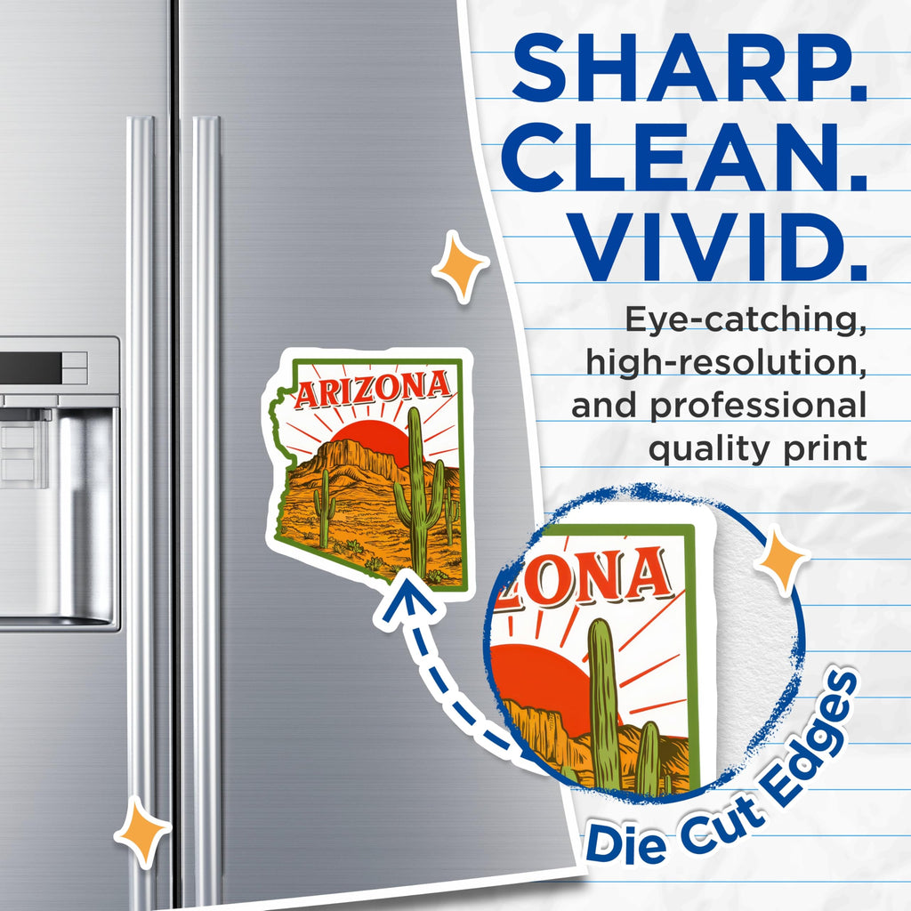 (2 Pack) Arizona State Magnets - Desert Cactus Art - Southwest Fridge Decor - 5" On Longest Side - Premium Magnet - for Cars, Refrigerators, Toolboxes, Lockers - Made in USA - MAG17573