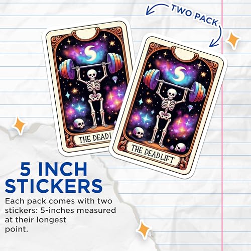 (2 Pack) Deadlift Skeleton Stickers - Workout Motivational Stickers - Gym Enthusiast Stickers - 5" On Longest Side - Sticks to Smooth Flat Surfaces - Made in USA - BMCS5383