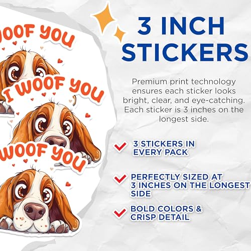 (3 Pack) I Woof You Decals - Beagle Laptop Decal - Dog Lover Decal - 3 Inches On Longest Side - Easy Peel & Apply - Made in USA - 3MCS1241