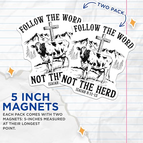 (2 Pack) Follow The Word Magnets - Christian - Inspirational Bible Verse Magnets - Faith-Based Refrigerator Magnets - 5" On Longest Side - for Cars, Fridges, Toolboxes - Made in USA - MAG4530