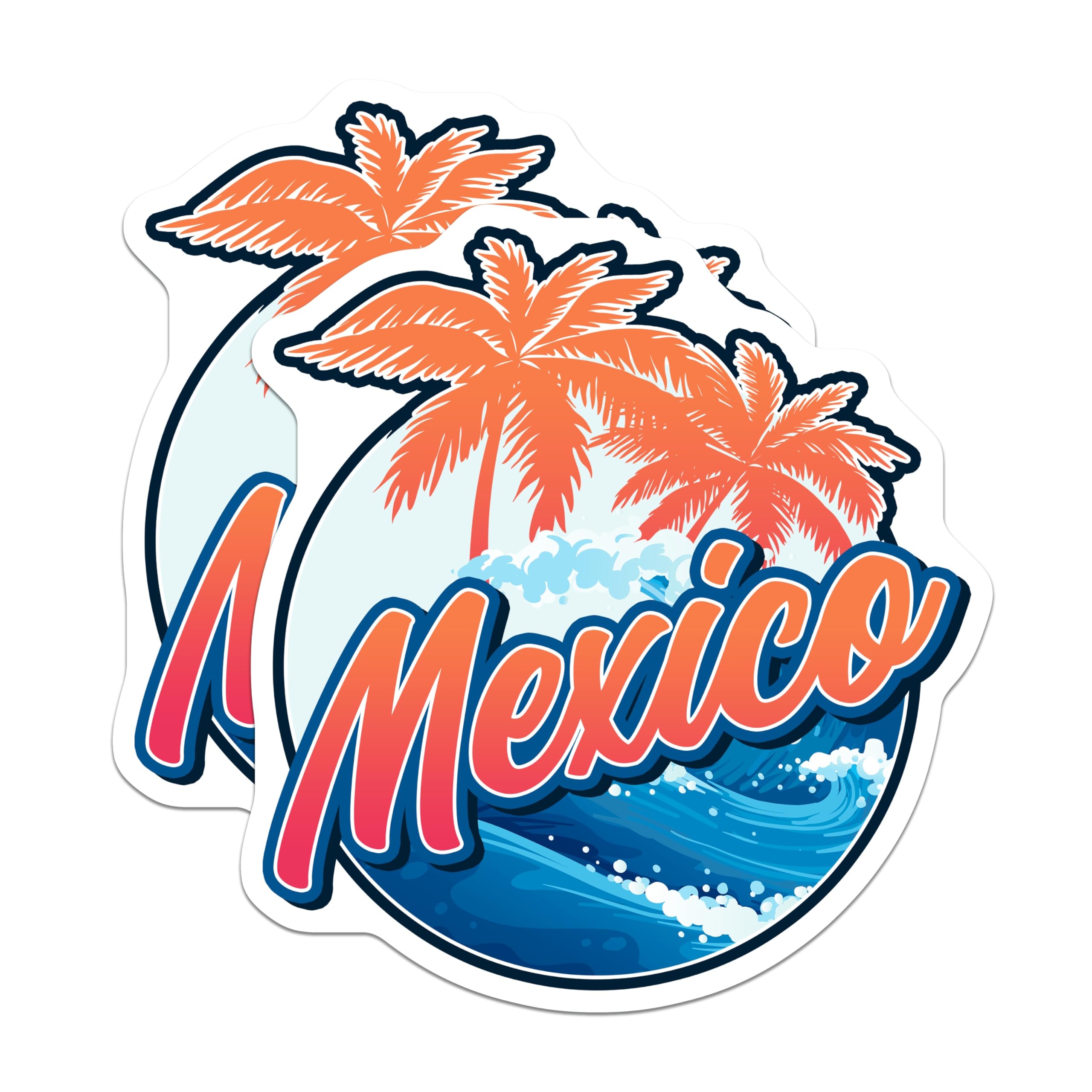 (2 Pack) Mexico Magnets - Vivid Tropical Palm Tree Beach Scene - Ocean Waves Summer Vacation Souvenirs - Mexico Travel - 5 Inches On Longest Side - Thick Durable Magnet - Made in USA - MAG19371