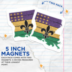 (2 Pack) Louisiana State Flag Magnets - Fleur De Lis Magnets - Mardi Gras Pride Magnets - Louisiana Home Decor - 5" On Longest Side - for Cars, Fridges, Toolboxes - Made in USA - MAG5646