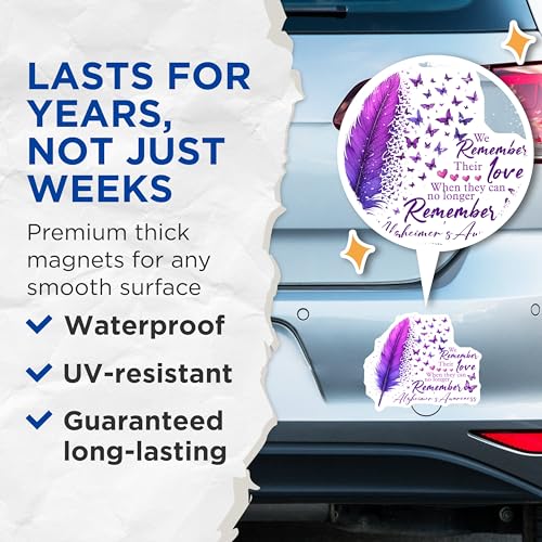 (2 Pack) We Remember Their Love Magnet - Purple Feather and Butterflies - 5" On Longest Side - Sticks to Smooth Flat Surfaces - Made in USA - MAG9787