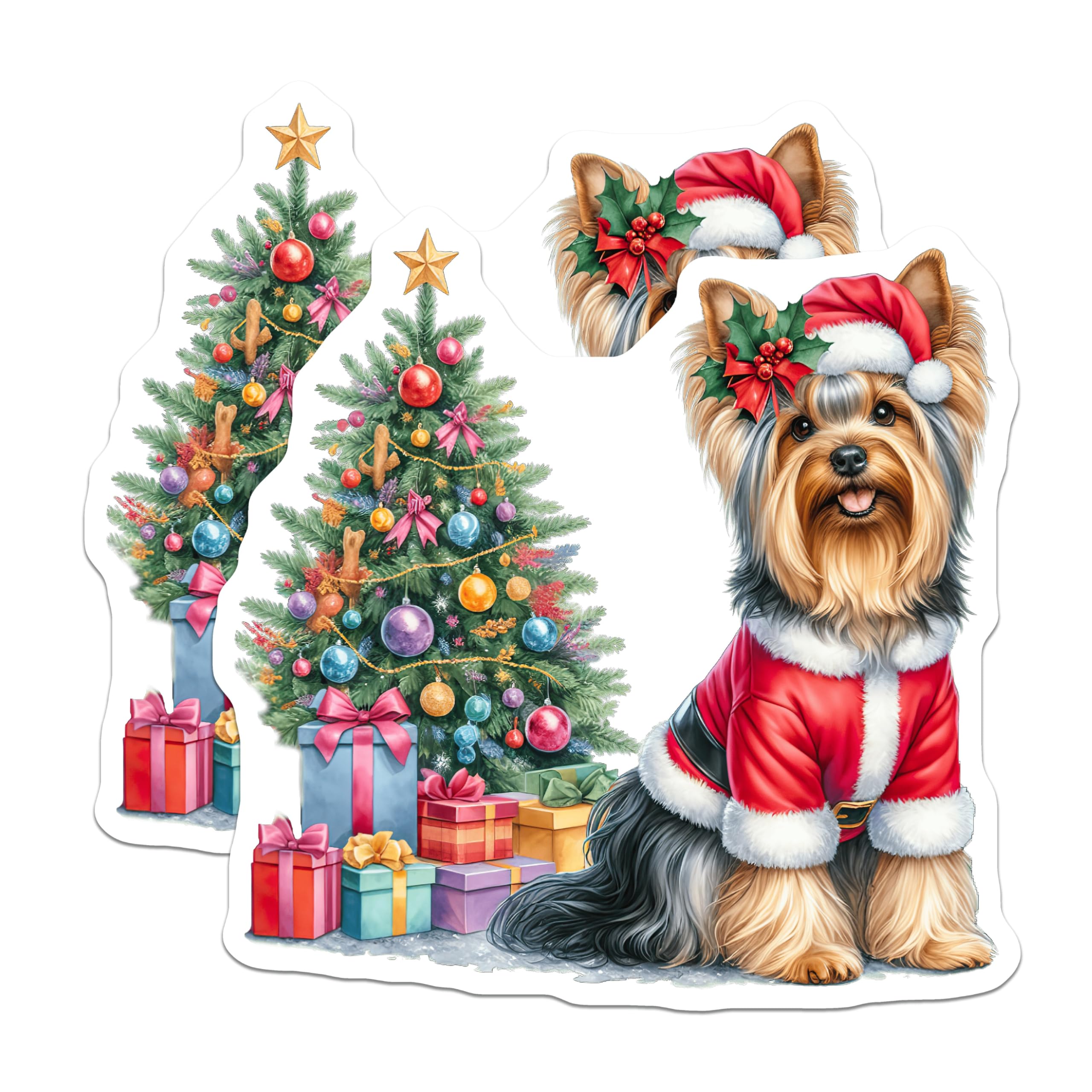 (2 Pack) Yorkie Christmas Magnets - Santa Dog Holiday Decor - Pet Lover Festive Accessories - 5 Inches On Longest Side - Thick Durable Magnet - Made in USA - MAG25046
