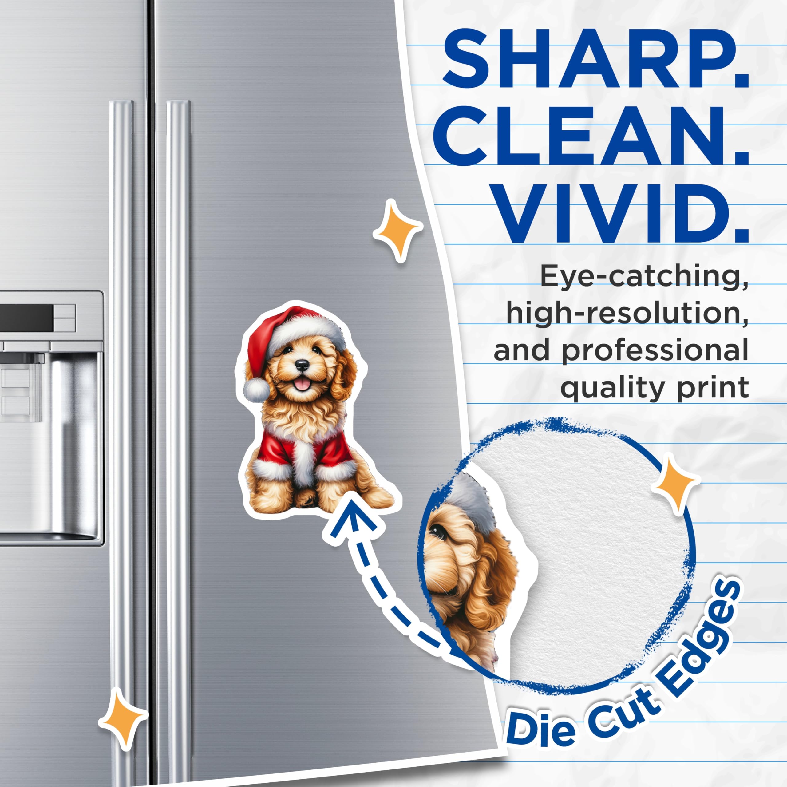 (2 Pack) Christmas Goldendoodle Magnets - Adorable Santa Puppy Pet Decor - Festive Holiday Animal Refrigerator Magnet - 5 Inches On Longest Side - Thick Durable Magnet - Made in USA - MAG23389