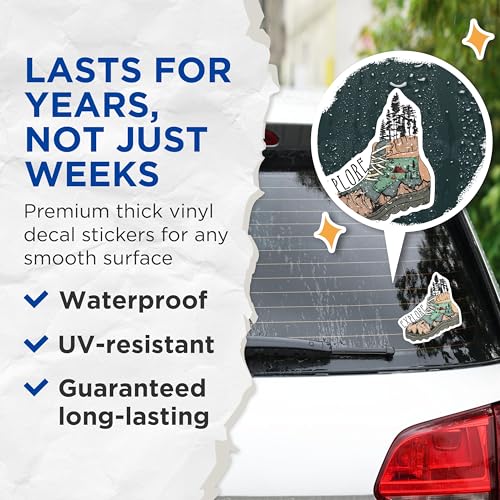 (2 Pack) Explore Adventure Stickers - Hiking Boot Stickers - Outdoor Camping Art - 5" On Longest Side - Sticks to Smooth Flat Surfaces - Made in USA - BMCS4178