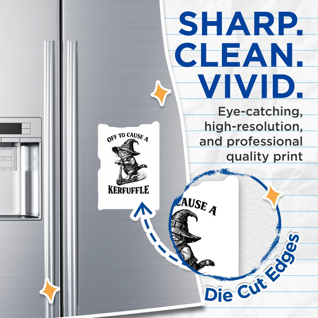 (2 Pack) Kerfuffle Cat Magnets - Witch Hat Scooter Kitten - Playful Refrigerator Decor - 5 Inches On Longest Side - Thick Durable Magnet - Made in USA - MAG21354