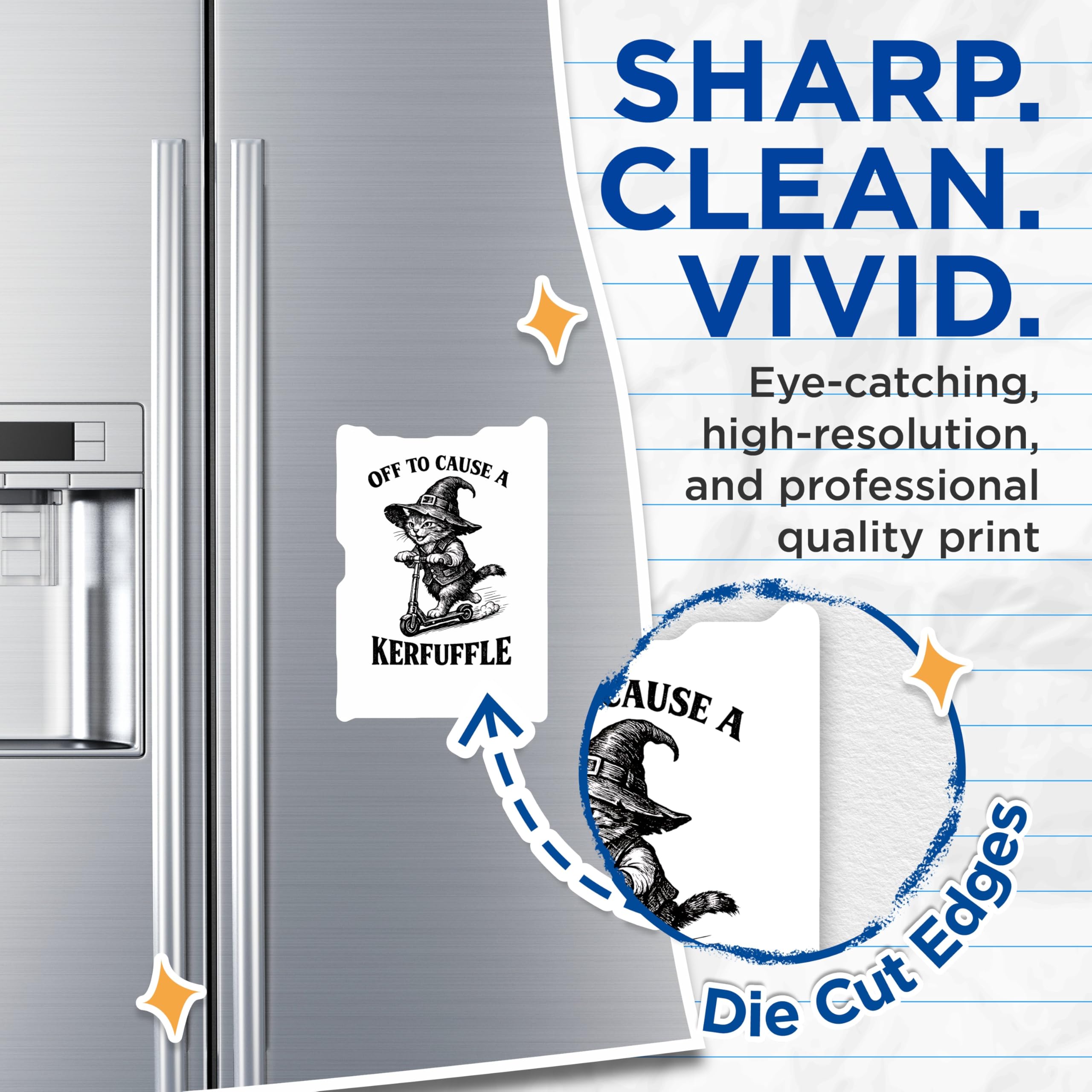 (2 Pack) Kerfuffle Cat Magnets - Witch Hat Scooter Kitten - Playful Refrigerator Decor - 5 Inches On Longest Side - Thick Durable Magnet - Made in USA - MAG21354