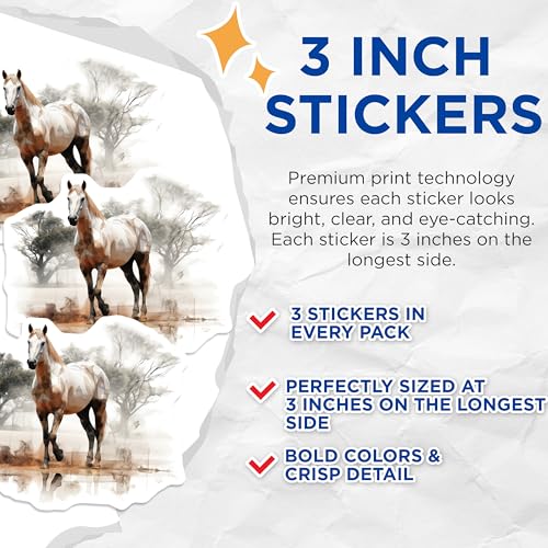 (3 Pack) Horse Decals - Animal Stickers - Laptop Decal - 3 Inches On Longest Side - Easy Peel & Apply - Made in USA - 3MCS2576