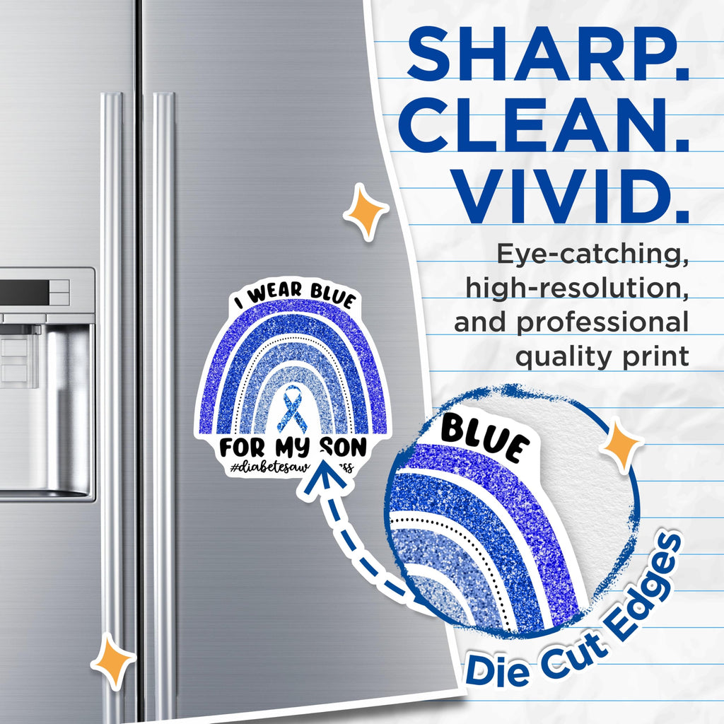 (2 Pack) Diabetes Awareness Magnets - I Wear Blue for My Son - Support Son Decor - 5" On Longest Side - Premium Magnet - for Cars, Refrigerators, Toolboxes, Lockers - Made in USA - MAG17008