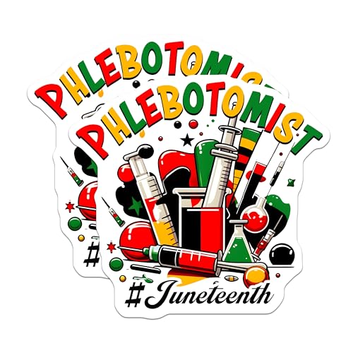 (2 Pack) Phlebotomist Magnets - Juneteenth Celebration - Colorful Syringe Design - 5" On Longest Side - for Cars, Fridges, Toolboxes - Made in USA - MAG7353