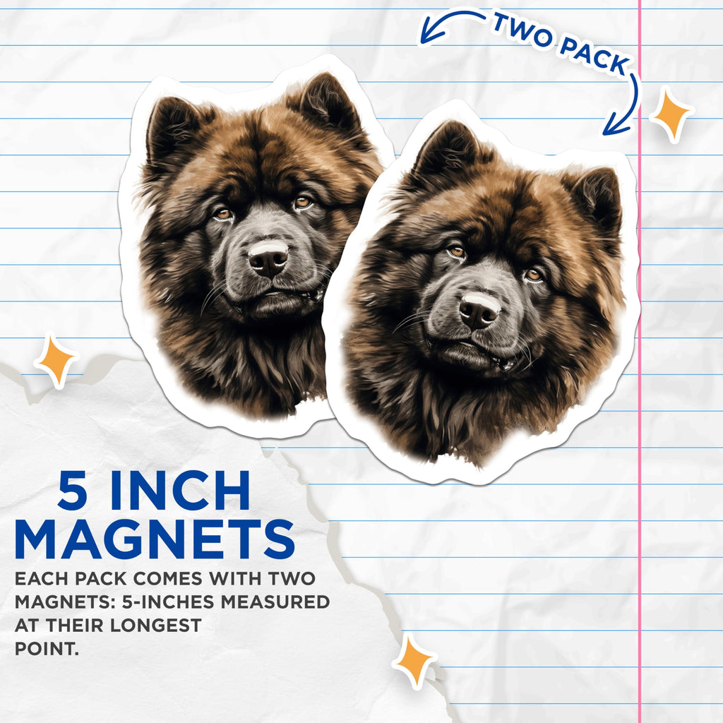 (2 Pack) Chow Chow Dog Magnets - Fluffy Brown Canine Art - Pet Lover Fridge Decor - 5 Inches On Longest Side - Thick Durable Magnet - Made in USA - MAG28752