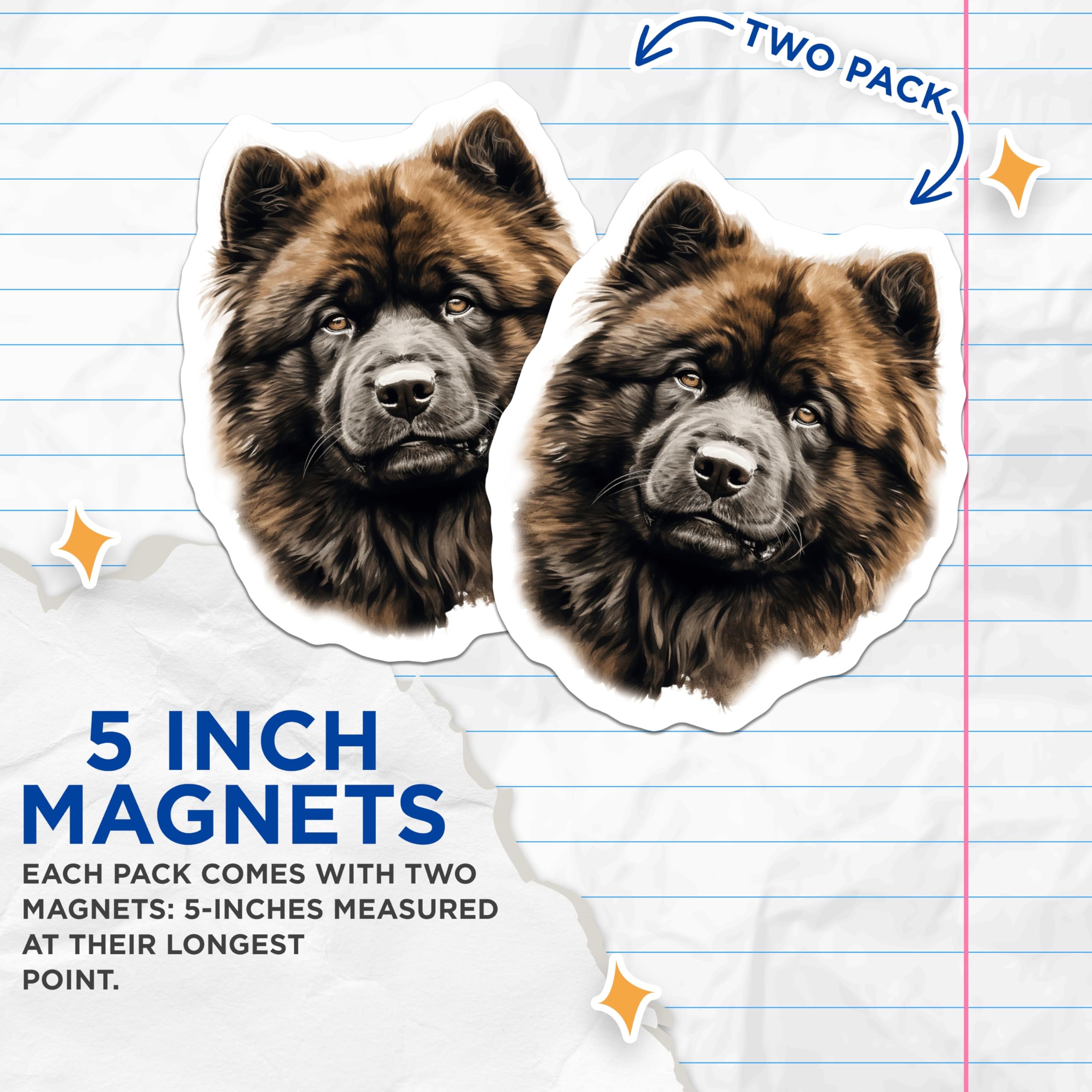 (2 Pack) Chow Chow Dog Magnets - Fluffy Brown Canine Art - Pet Lover Fridge Decor - 5 Inches On Longest Side - Thick Durable Magnet - Made in USA - MAG28752