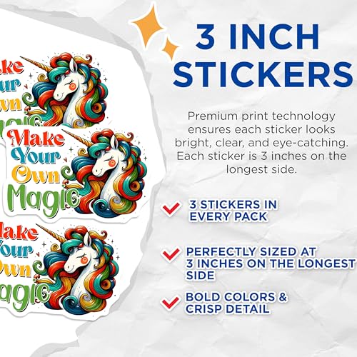 (3 Pack) Unicorn Decals - Make Your Own Magic - Laptop Decal - Magical Decal - 3 Inches On Longest Side - Easy Peel & Apply - Made in USA - 3MCS6820
