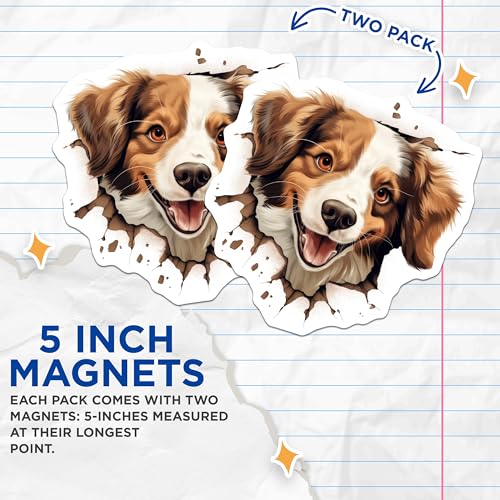 (2 Pack) Cute Dog Fridge Decor Magnet - Pet Lover Kitchen Accessory - 5" On Longest Side - Sticks to Smooth Flat Surfaces - Made in USA - MAG10209