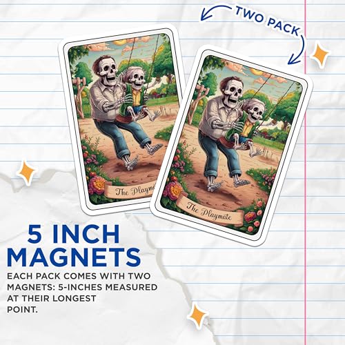 (2 Pack) Skeleton Family Magnets - Halloween - Spooky Artwork - Creepy Skeleton Swing - The Playmate Magnetic Art - 5" On Longest Side - for Cars, Fridges, Toolboxes - Made in USA - MAG4482