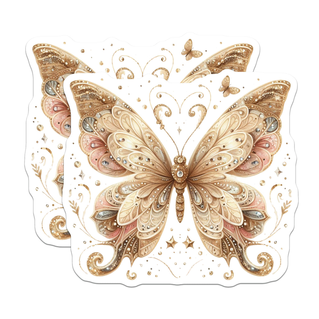(2 Pack) Elegant Butterfly Magnets - Shimmering Gold Decor - Aesthetic Refrigerator Locker Accessories - 5 Inches On Longest Side - Thick Durable Magnet - Made in USA - MAG37130